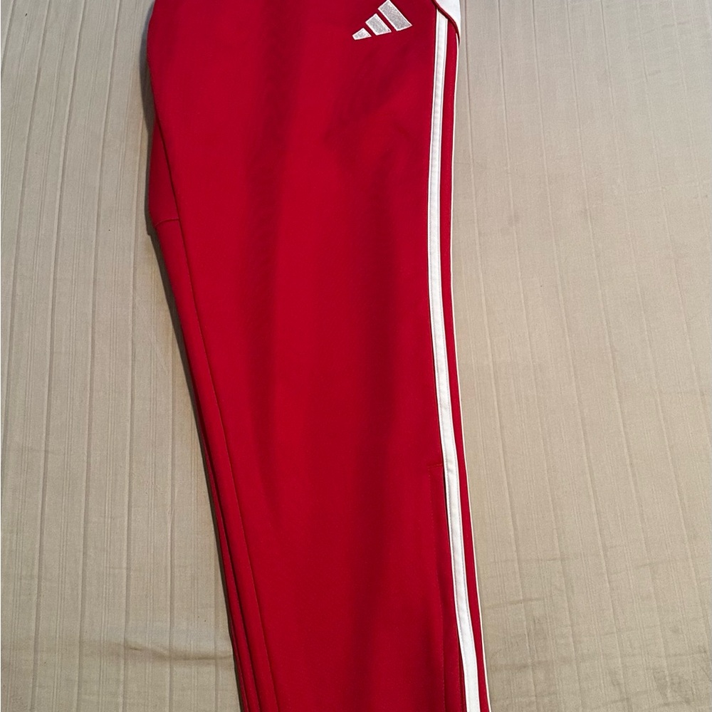 Adidas Kids Red Joggers with White Stripes
